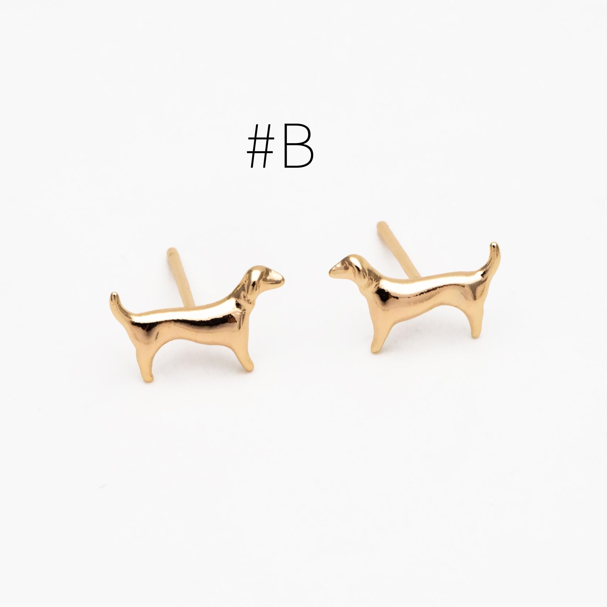 10pcs Gold Tiny Dog Earrings, Gold Plated Brass, Cute Animal Stud Earrings (GB-4598)